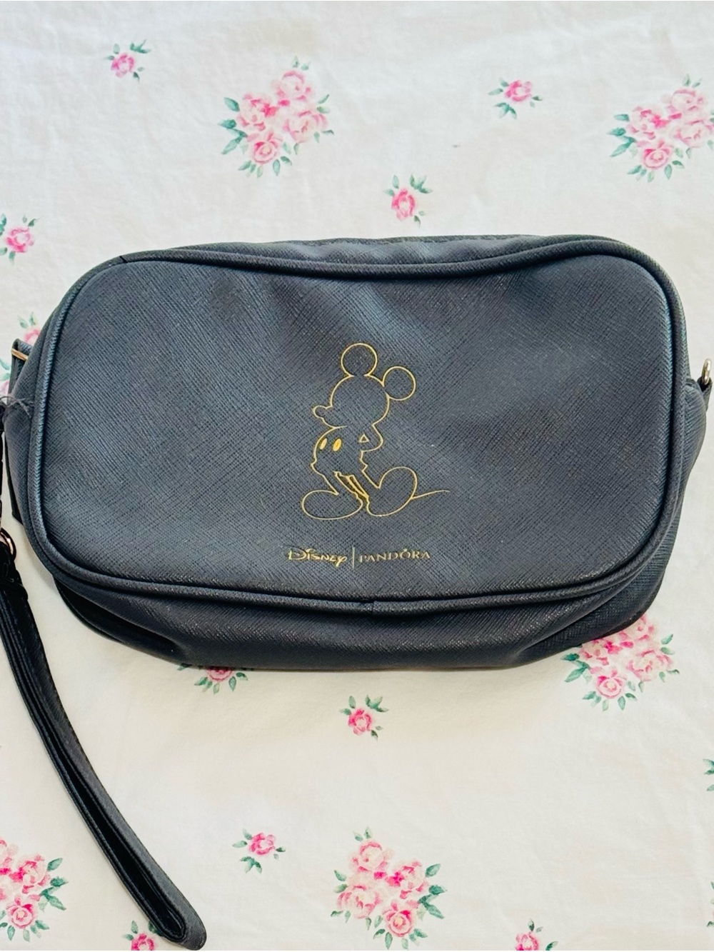 Disney x Pandora Grey Wristlet Crossbody Bag with Gold Hardware and Strap